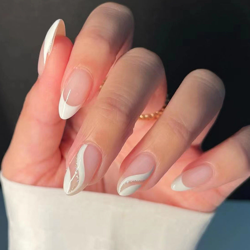Nude French Swirl Press On Nails Almond