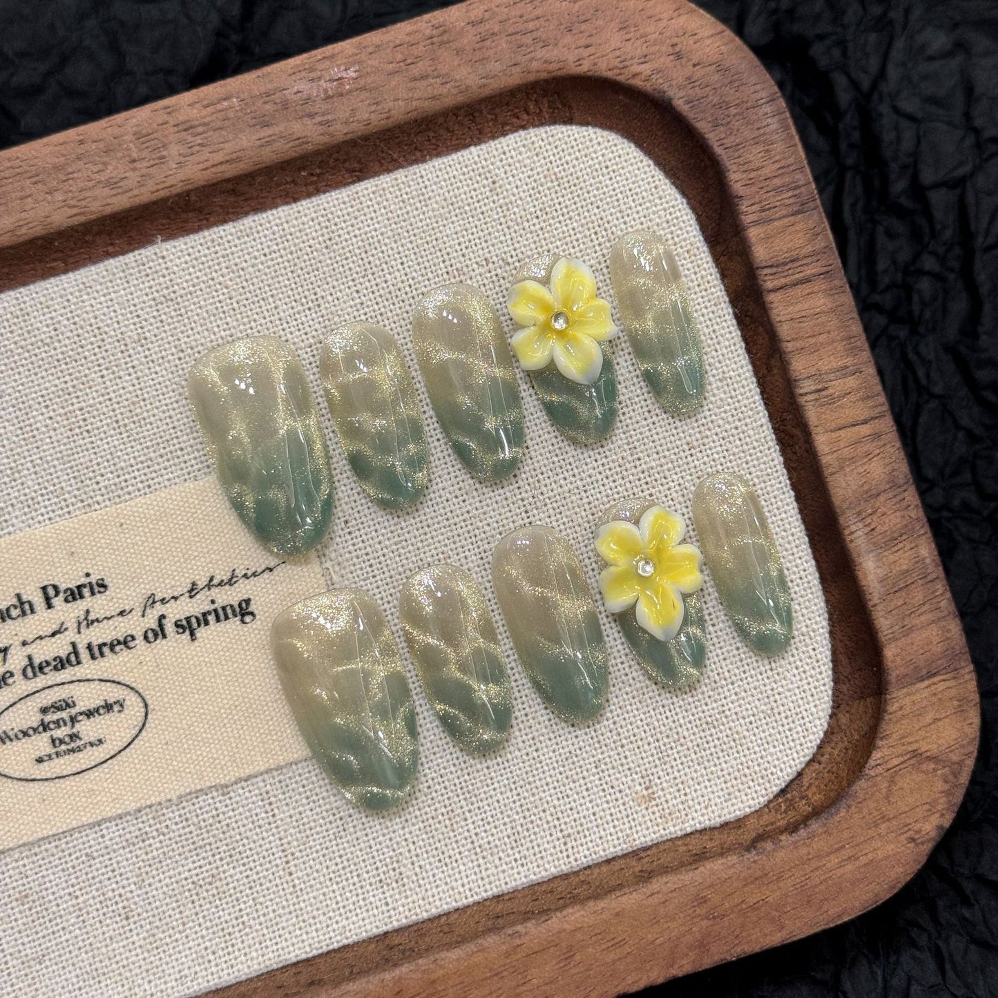 Velvet Sage Green Glitter Floral Press On Nails