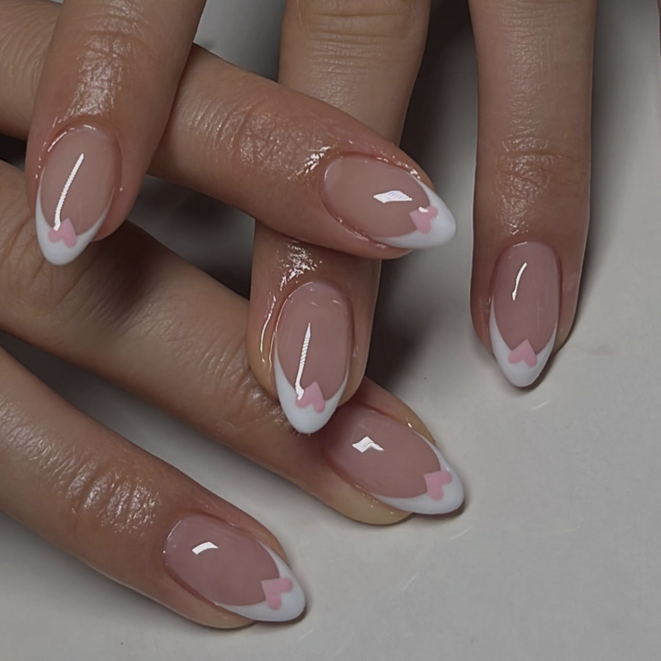 Nude French Heart Press On Nails