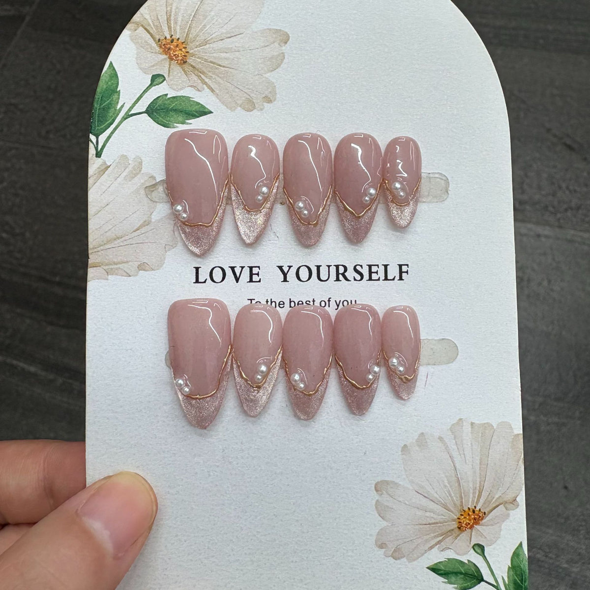Dusty Rose Pearl Tip Press On Nails
