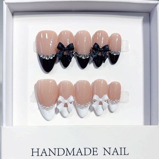 Velvet Peach Midnight Bow Press On Nails