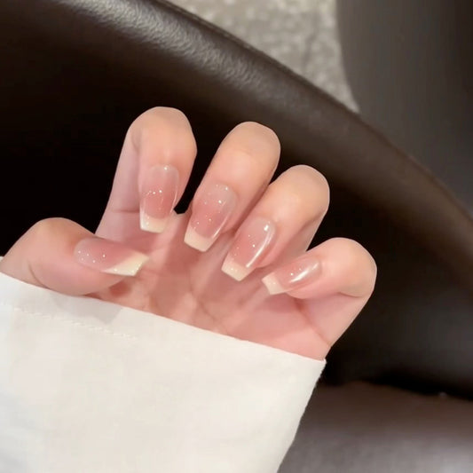 Soft Nude Glitter French Press On Nails