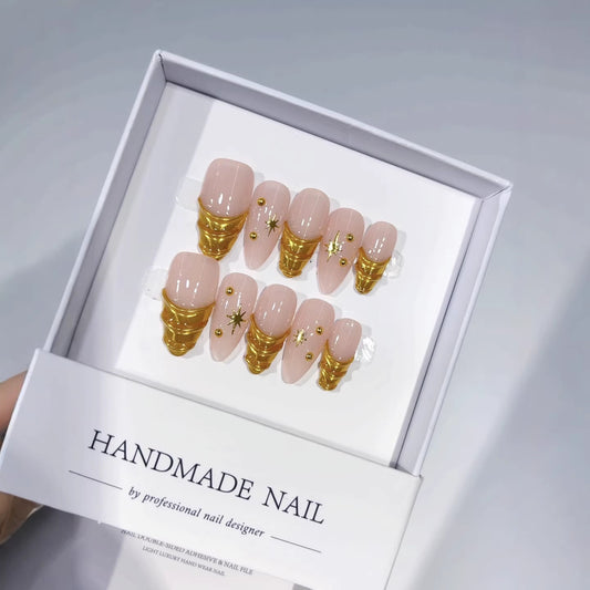 Velvet Peach Gold Crown Press On Nails