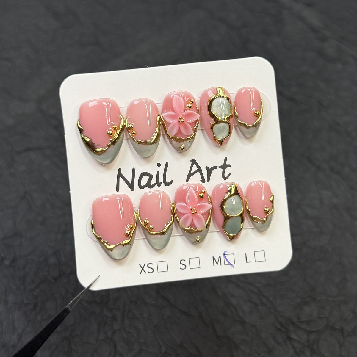 Blush Silver Petal Gold Press On Nails