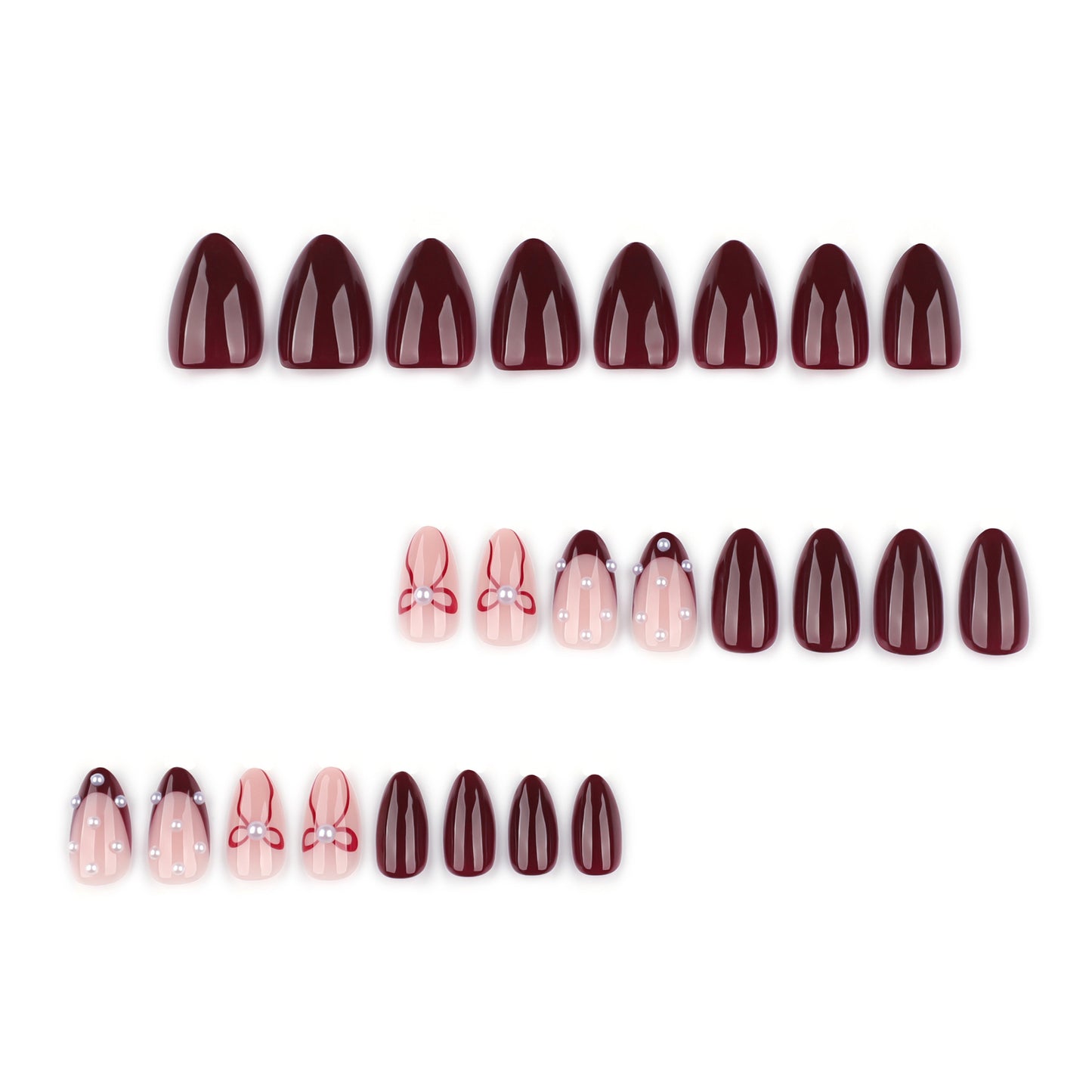 Velvet Burgundy Pearl Bow French Press On Nails