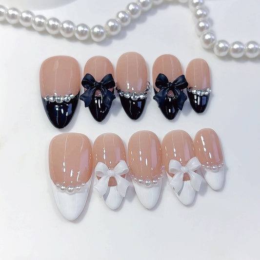 Velvet Peach Midnight Bow Press On Nails