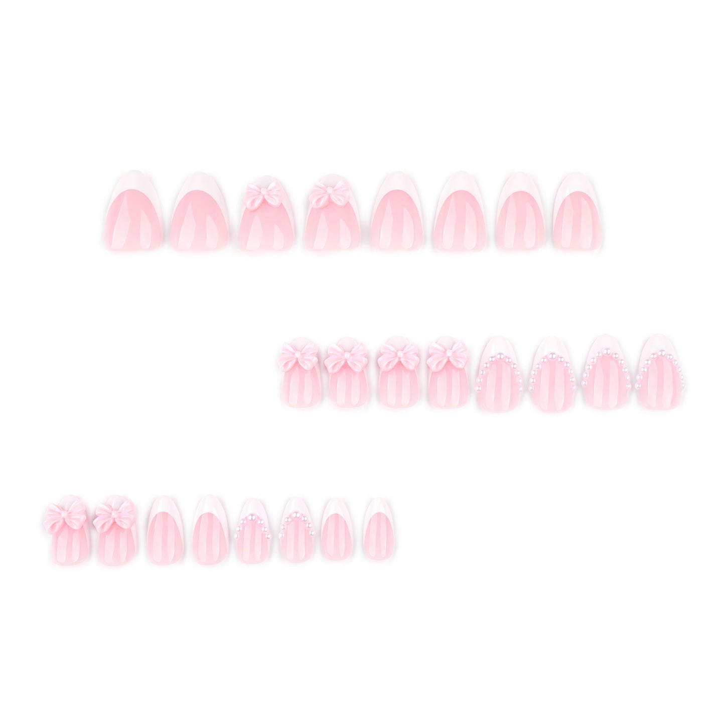 Blush Pink Bow Pearl French Press On Nails