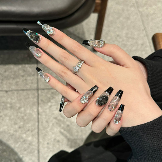 Midnight Crystal Cascade Press On Nails