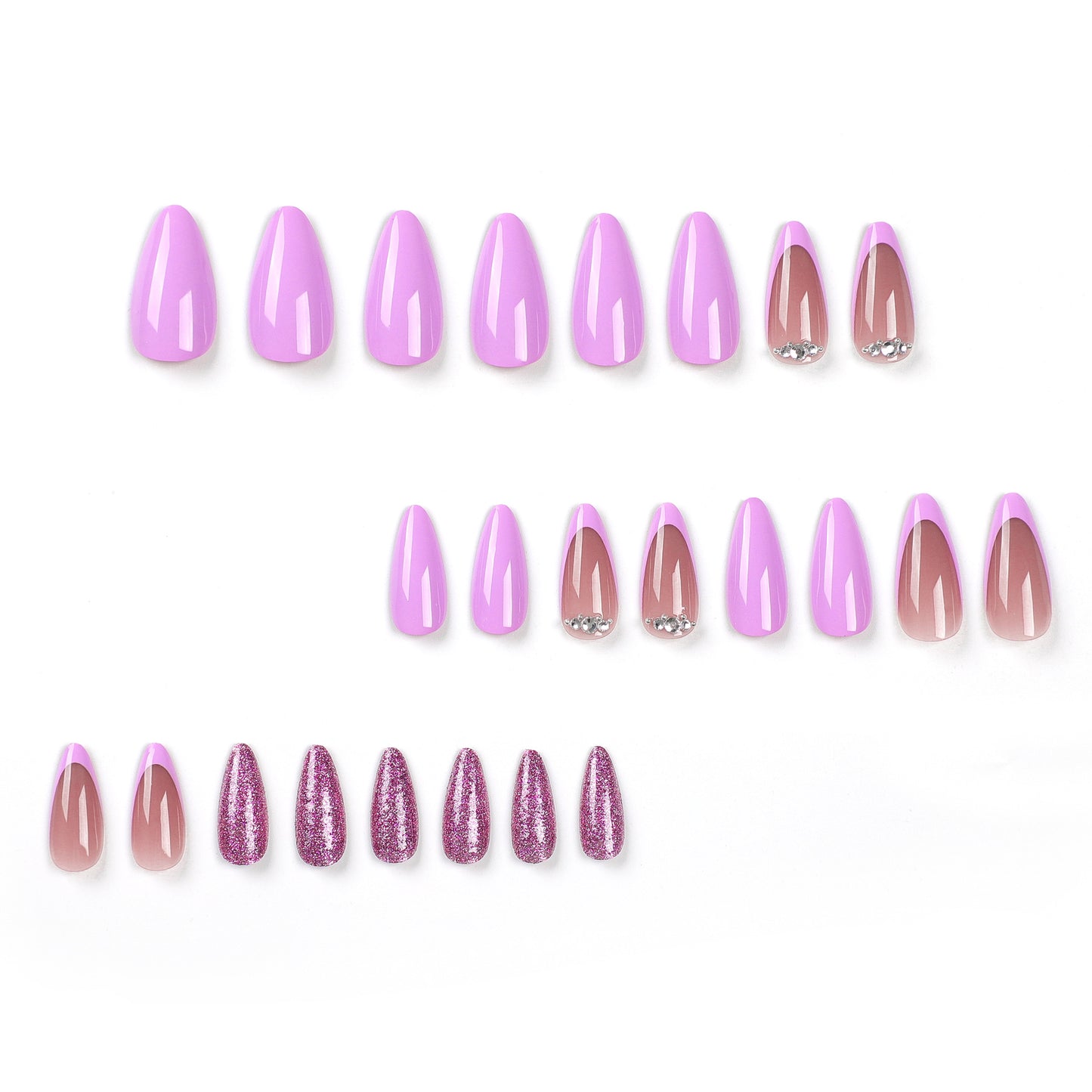 Lilac Pink Ombre Glitter Press On Nails