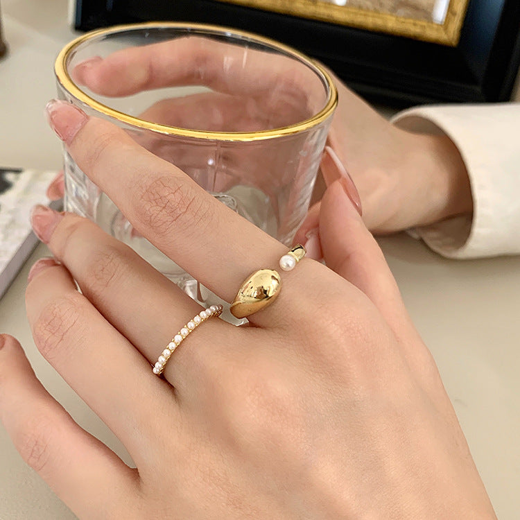 Pearl open ring 2-piece set