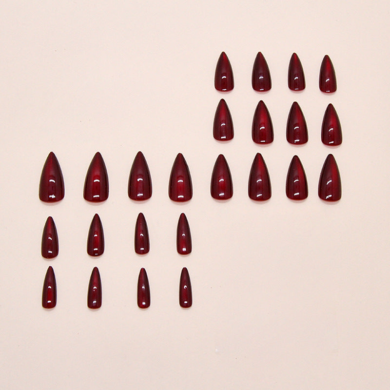 Burgundy Red Cat Eye Press On Nails