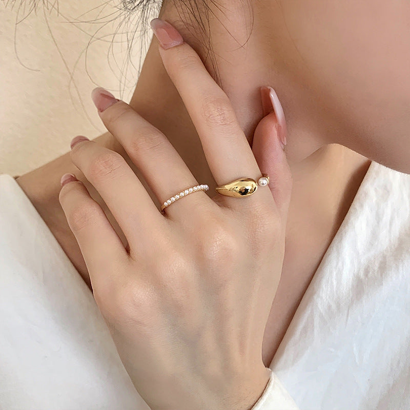 Pearl open ring 2-piece set