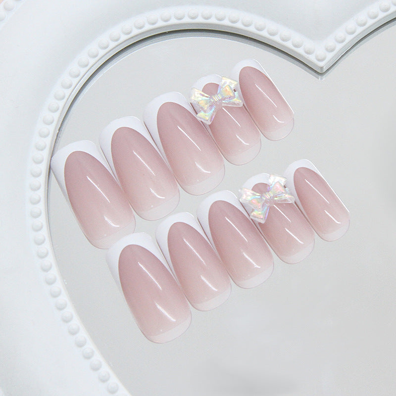 Nude French Crystal Press On Nails
