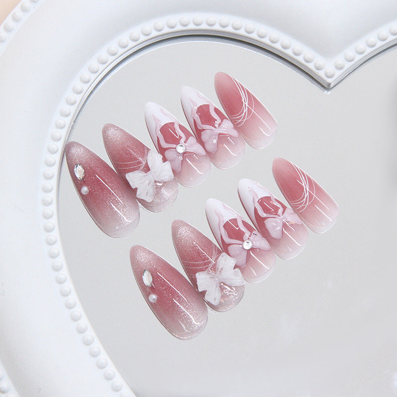 Mauve Pink Cat Eye Bow Press On Nails