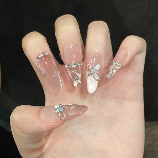Velvet Peach Cat Eye Ripple Press On Nails