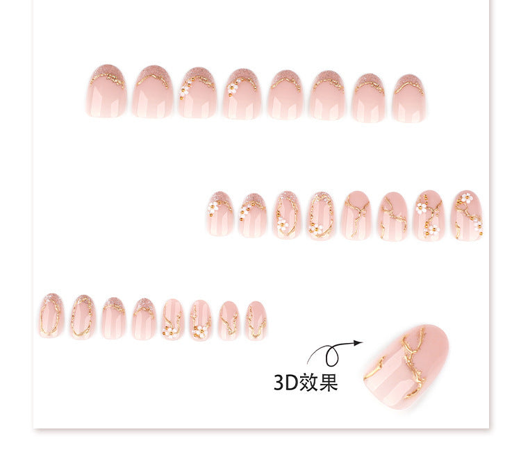 Velvet Blush Gold Floral Pearl Press On Nails