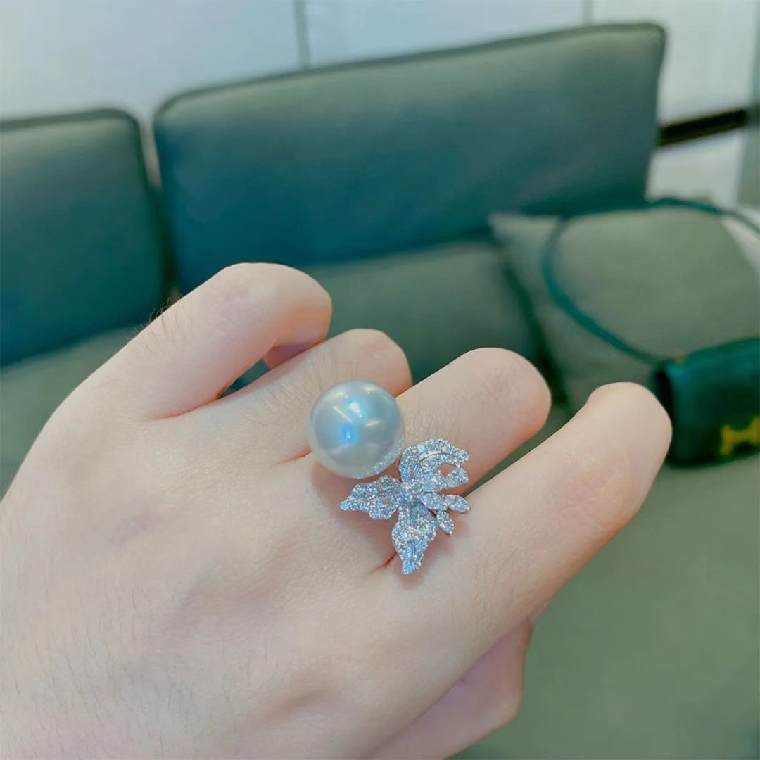 Pearl Flower Zircon Open Ring