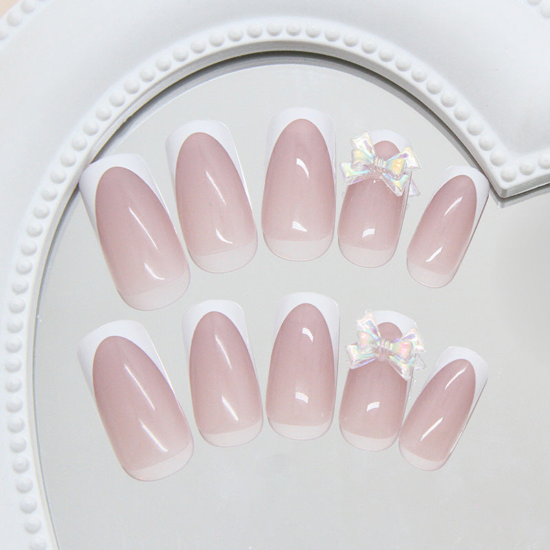 Nude French Crystal Press On Nails