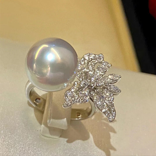 Pearl Flower Zircon Open Ring
