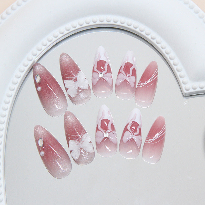 Mauve Pink Cat Eye Bow Press On Nails