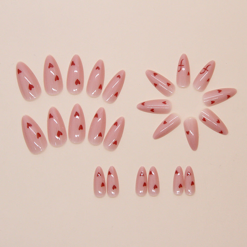 Nude Red Heart Press On Nails