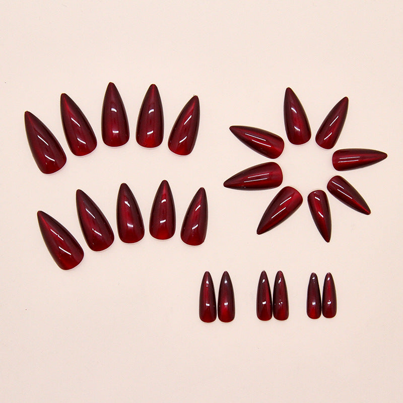 Burgundy Red Cat Eye Press On Nails