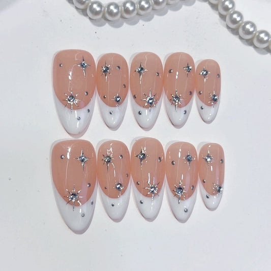 Nude Pink Starry Gold Press On Nails