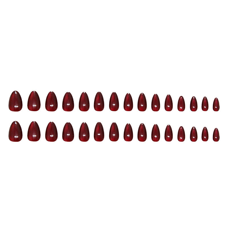 Burgundy Cat Eye Press On Nails Almond