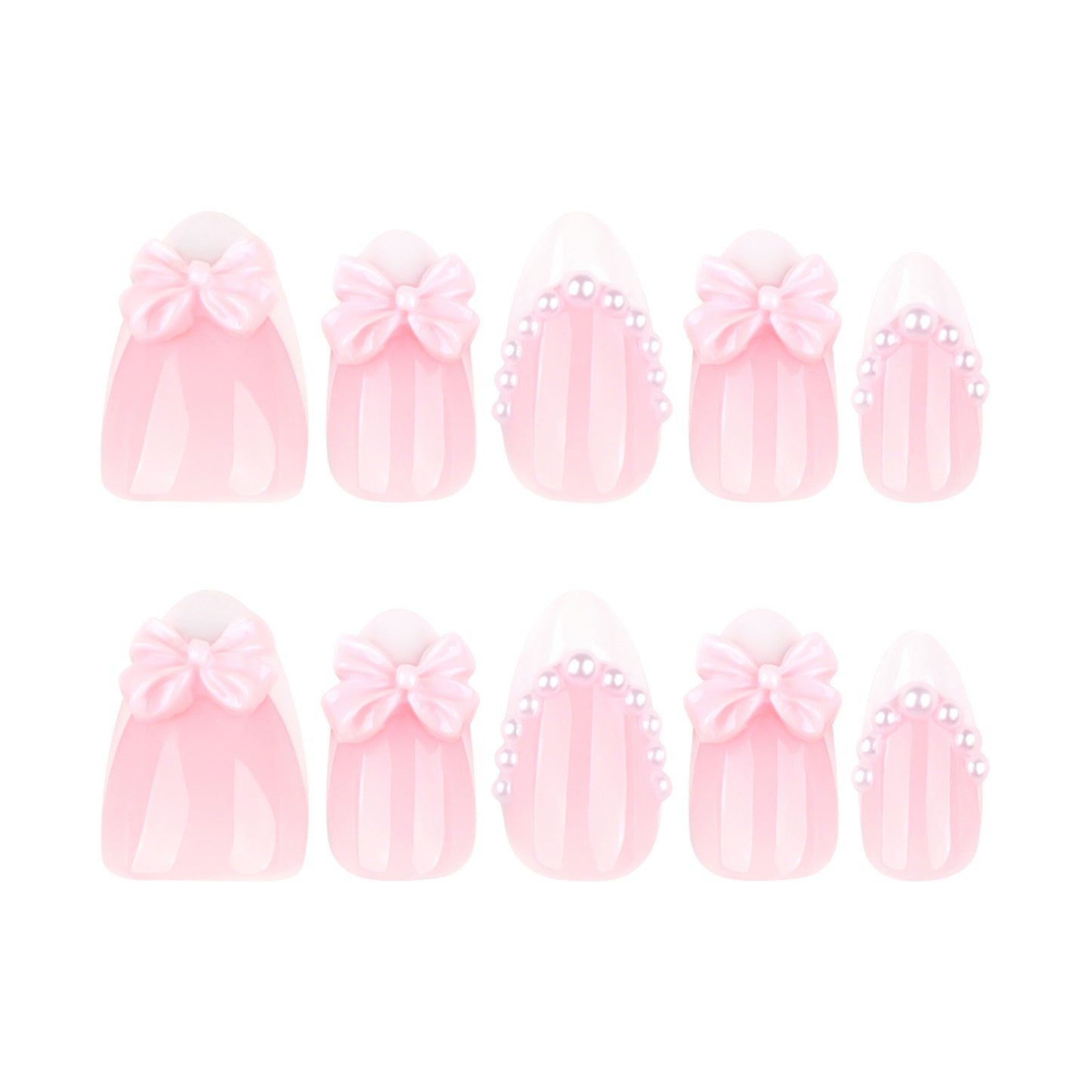 Blush Pink Bow Pearl French Press On Nails