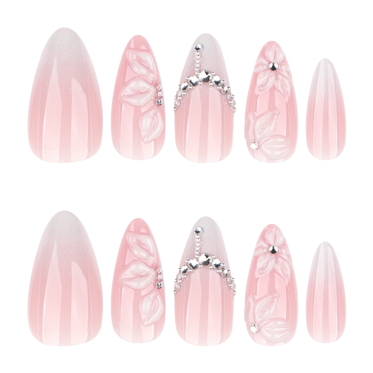 Velvet Blush White Blossom Chain Press On Nails