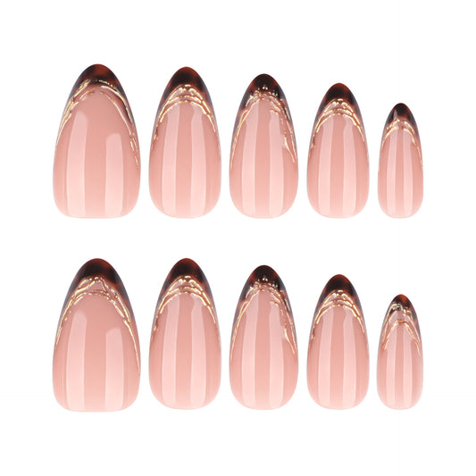 Velvet Peach Tortoise Gold Luxe Press On Nails