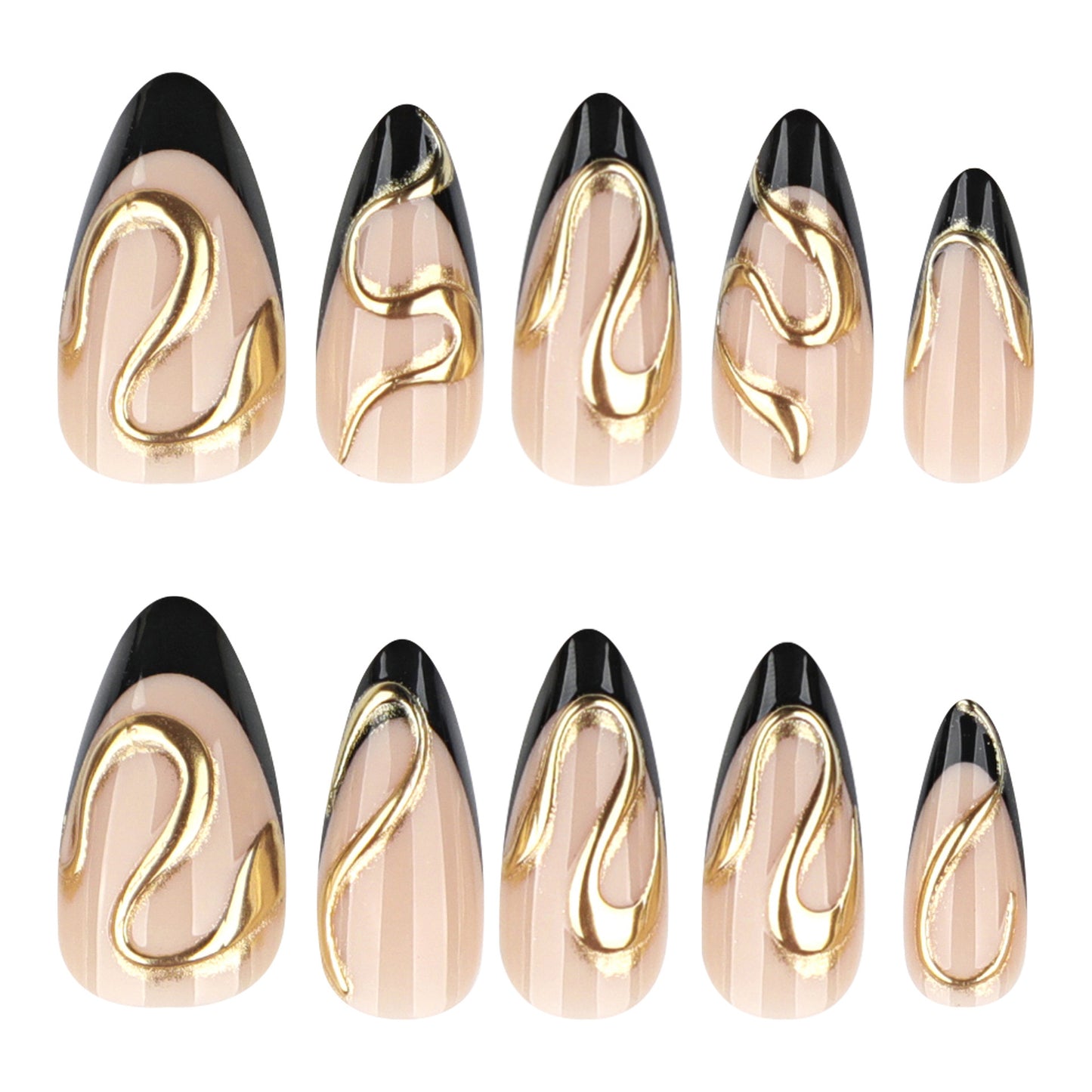 Velvet Nude Black Gold Swirl Press On Nails