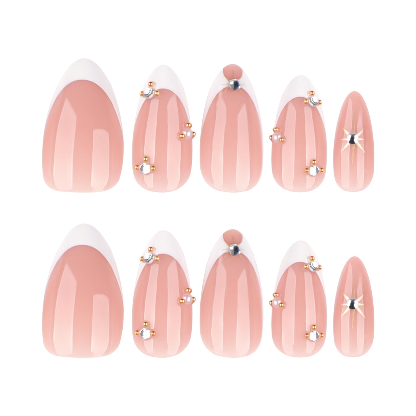 Nude French Crystal Press On Nails
