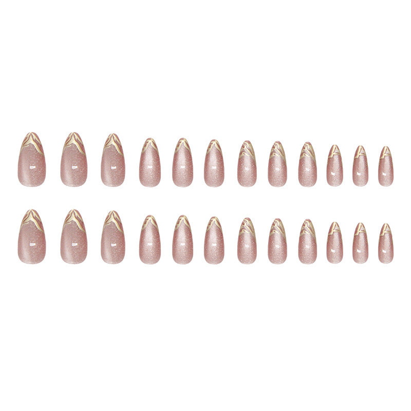 Nude Chrome Gold Edge Cat Eye Press On Nails