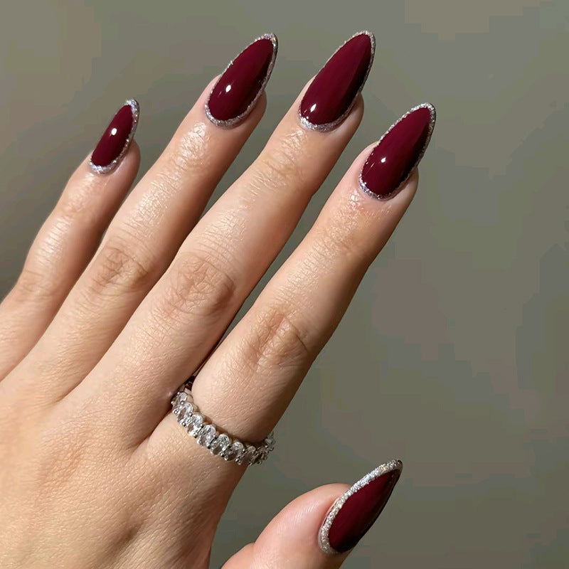 Burgundy Glitter Edge Press On Nails