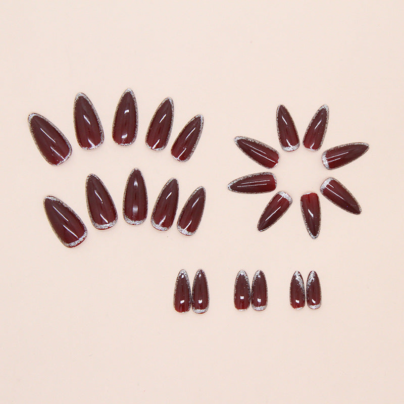 Burgundy Glitter Edge Press On Nails
