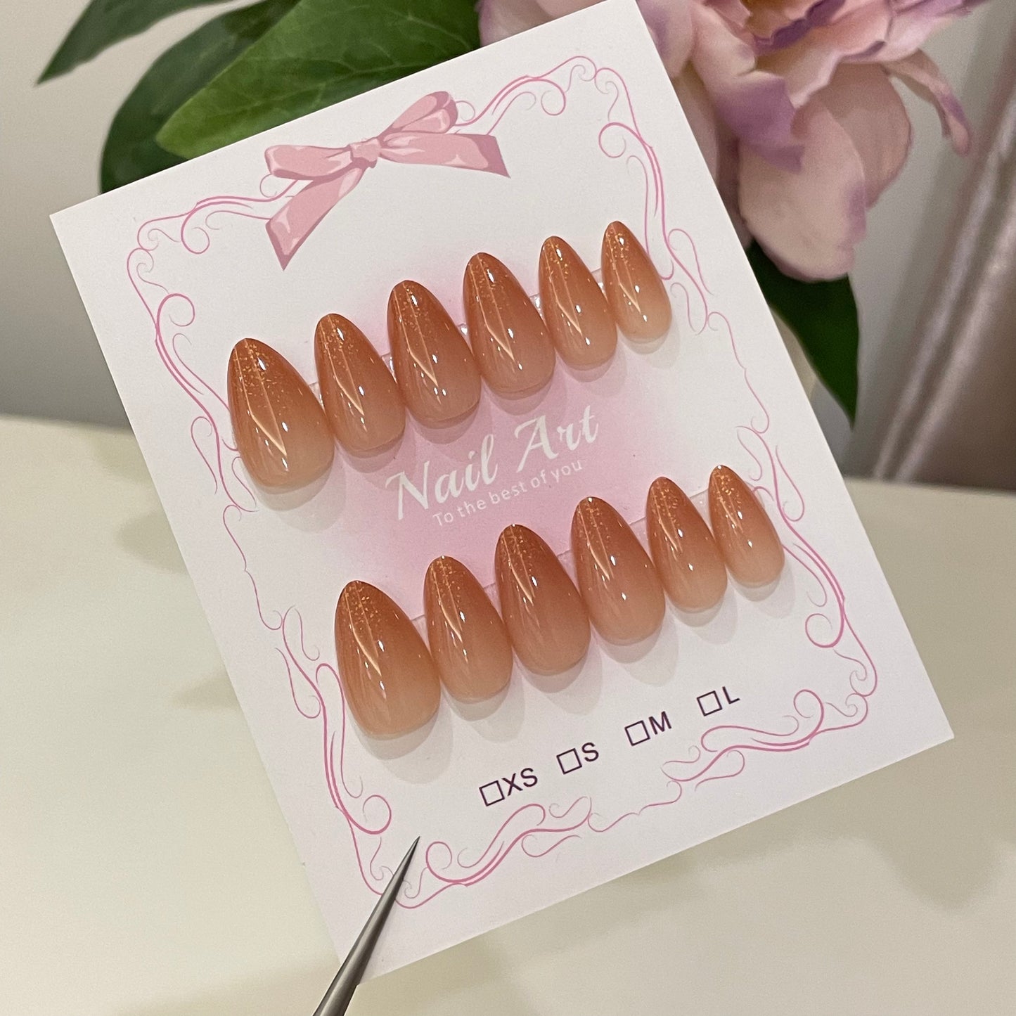 Nude Peach Ombre Glitter Press On Nails