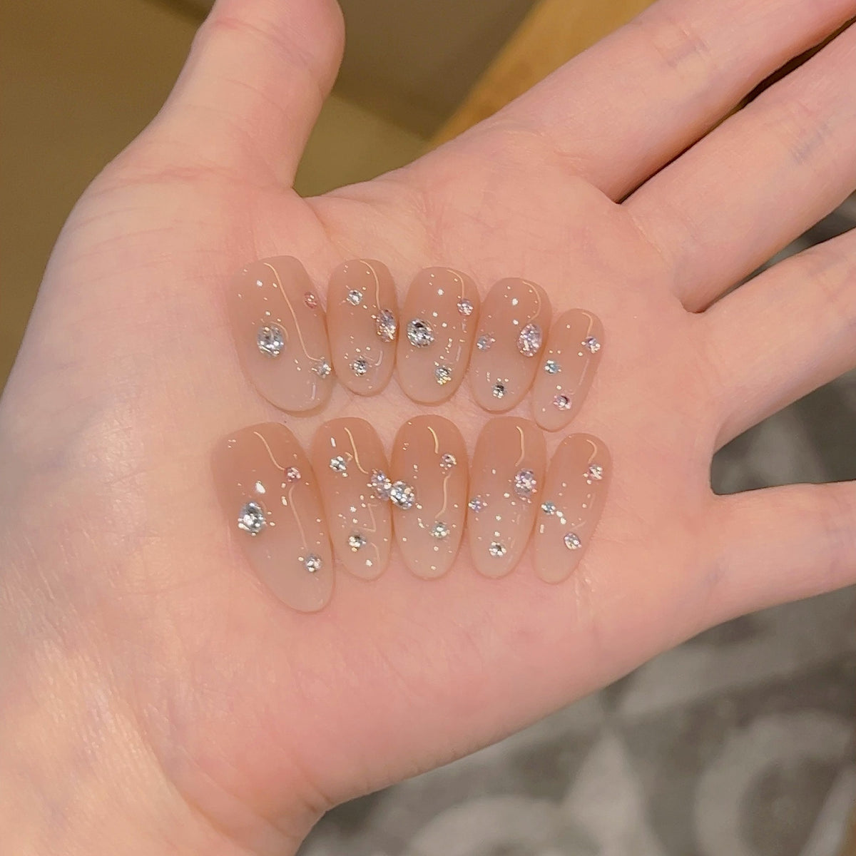Sheer Nude Crystal Whisper Press On Nails