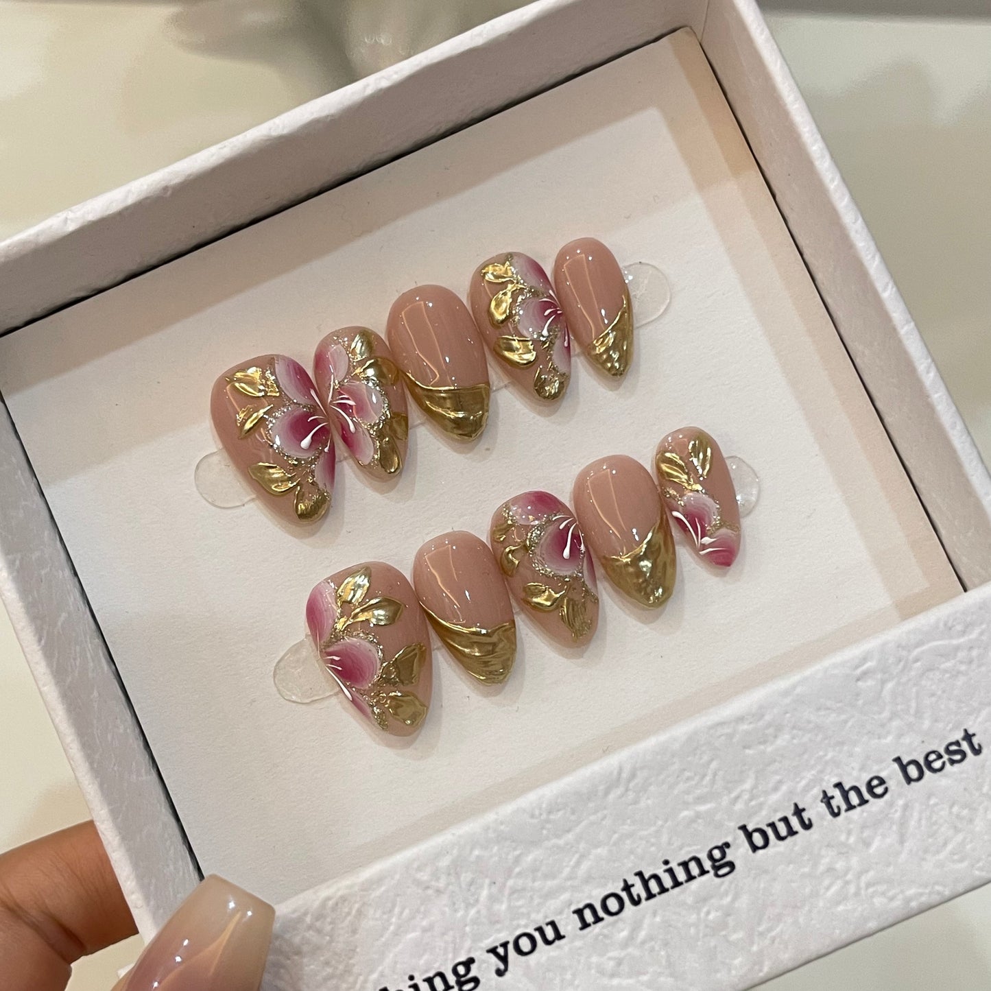 Nude Pink Whisper Gold Press On Nails
