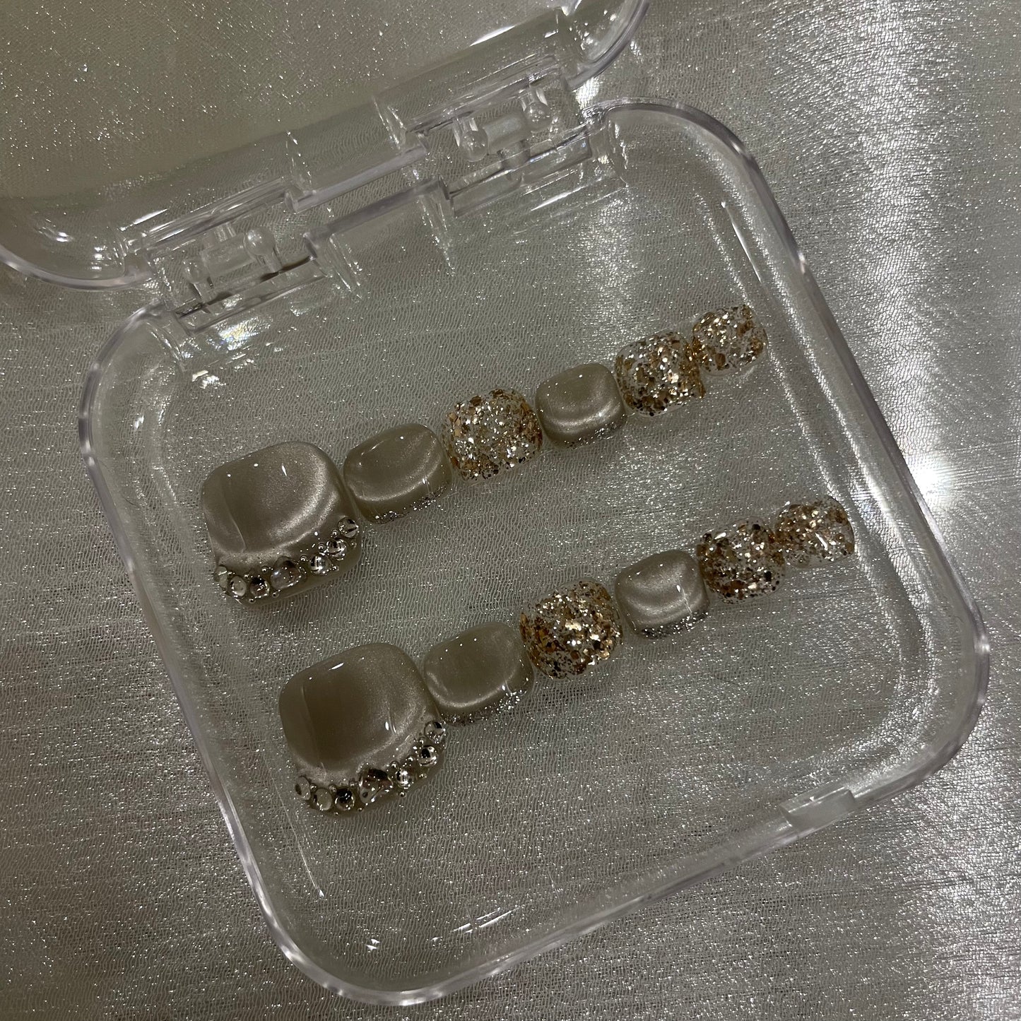 Velvet Nude Silver Crystal Glitter Square Press On Nails