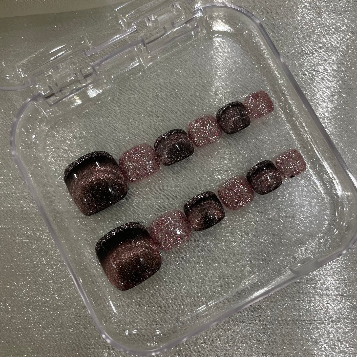 Velvet Burgundy Crystal Glitter Square Press On Nails