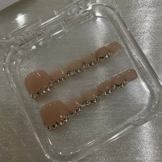 Crystal Silver Toe Nails Press On Toenails