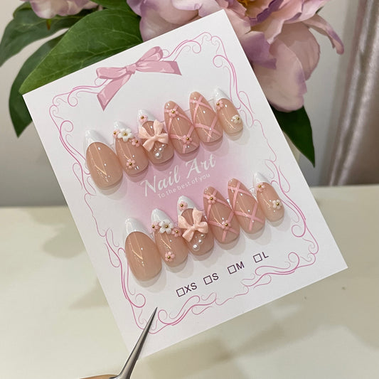 Nude Bow Ribbon Press On Nails
