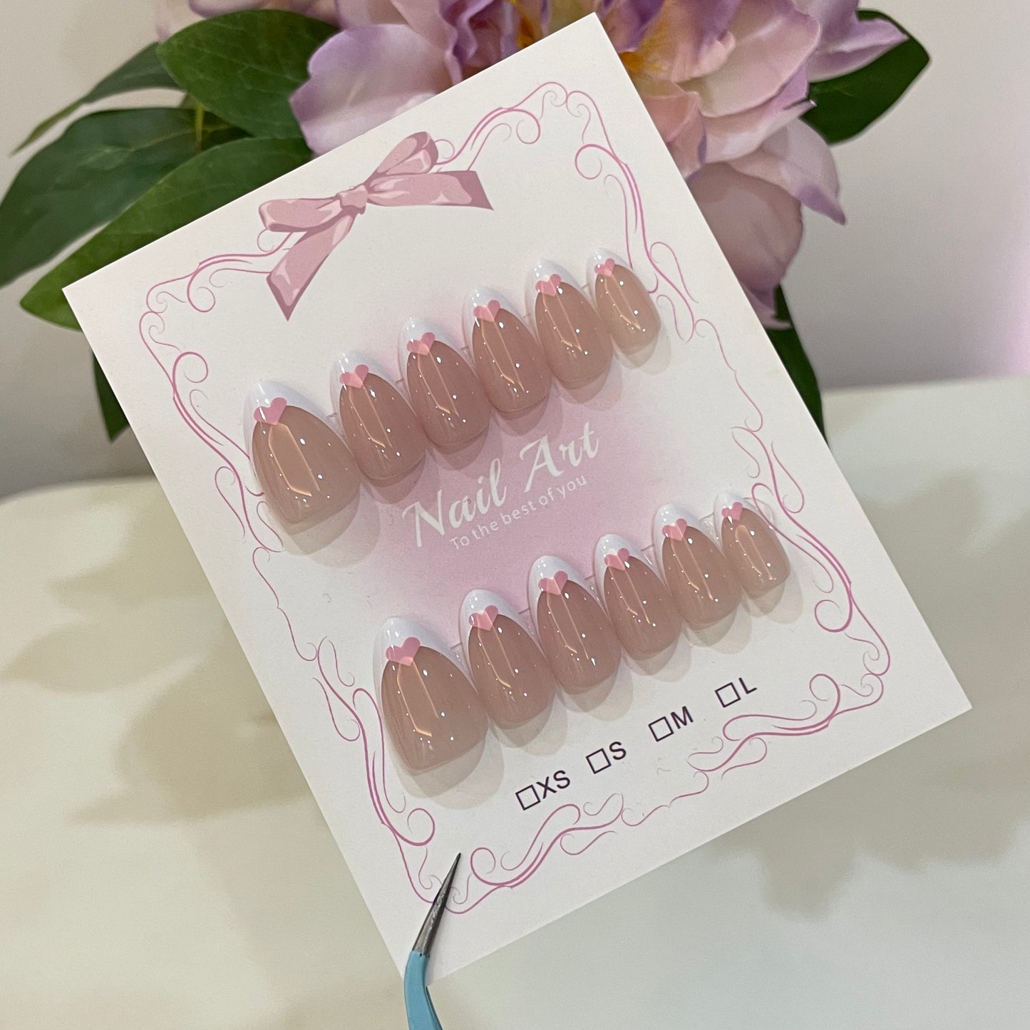 Nude French Heart Press On Nails
