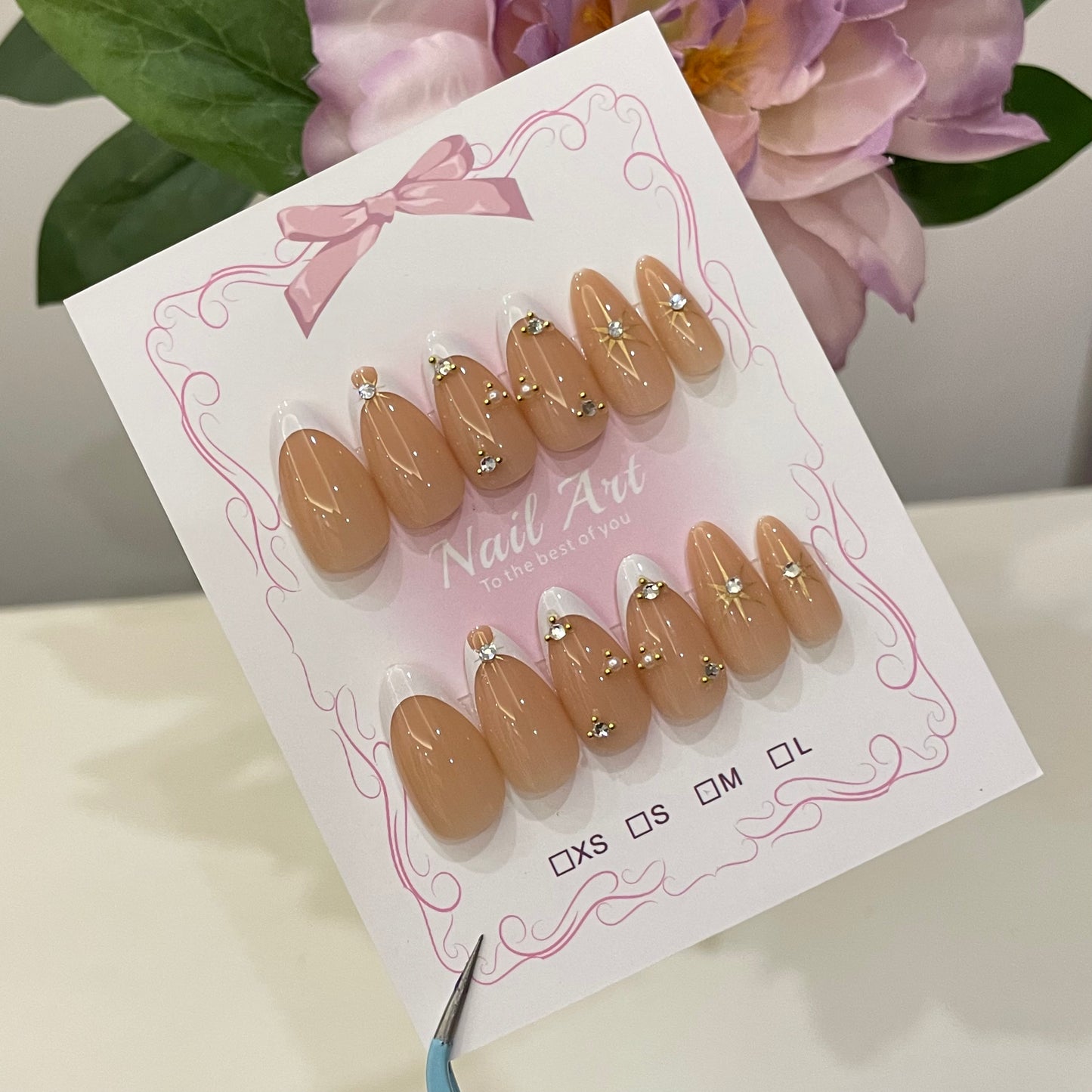 Nude French Crystal Press On Nails
