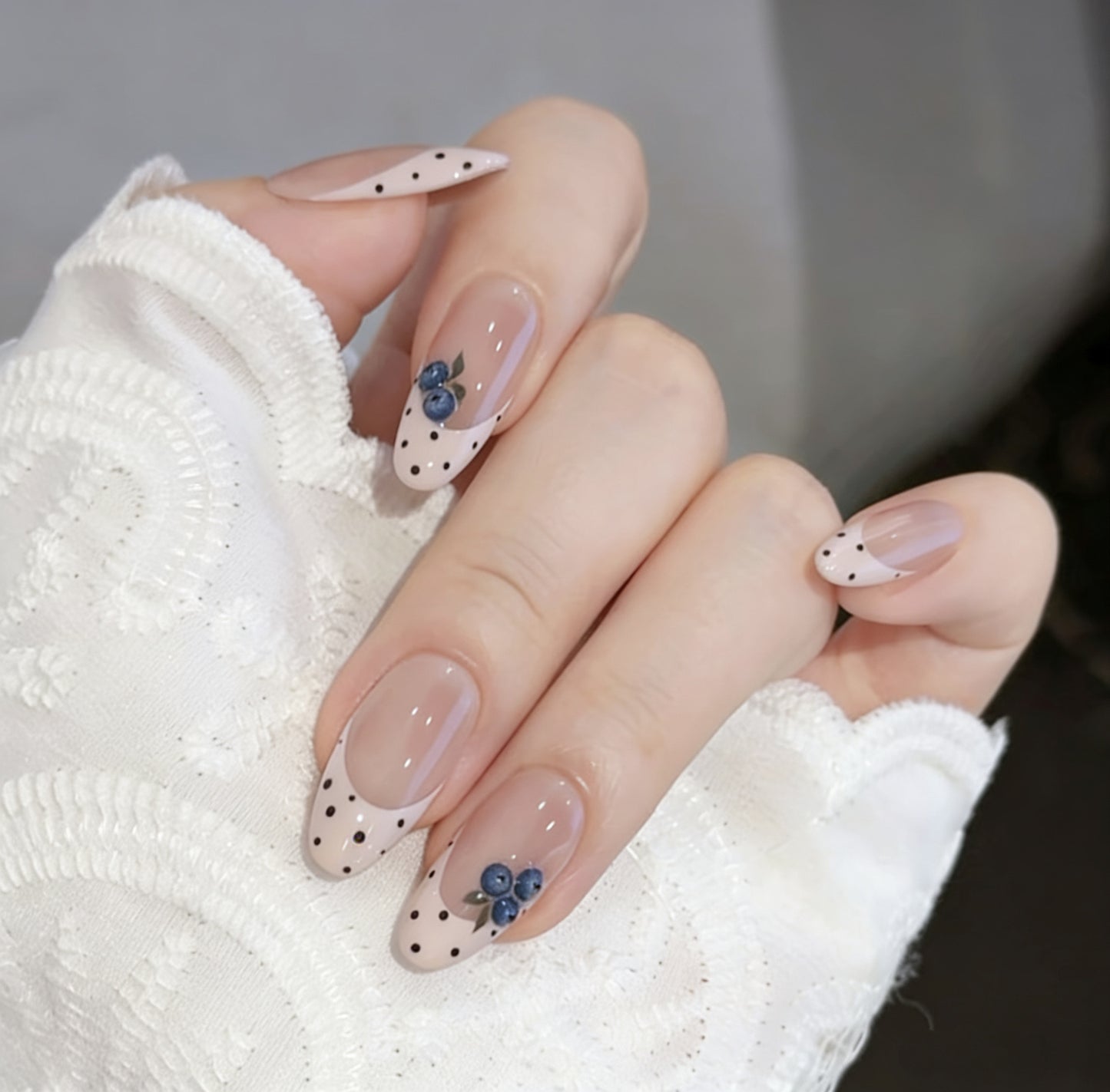 Velvet Nude Blueberry Polka Dot French Press On Nails