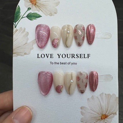 Velvet Blush Mixed Floral Glitter Press On Nails