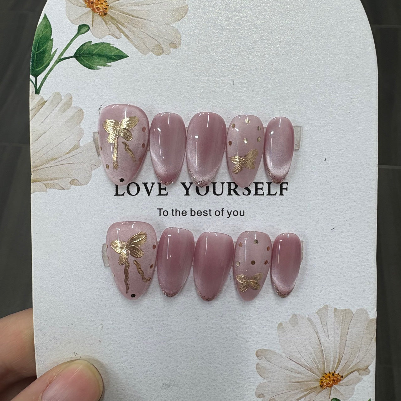 Velvet Lilac Gold Butterfly Glitter Press On Nails