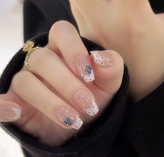 Velvet Nude Blueberry Polka Dot French Press On Nails