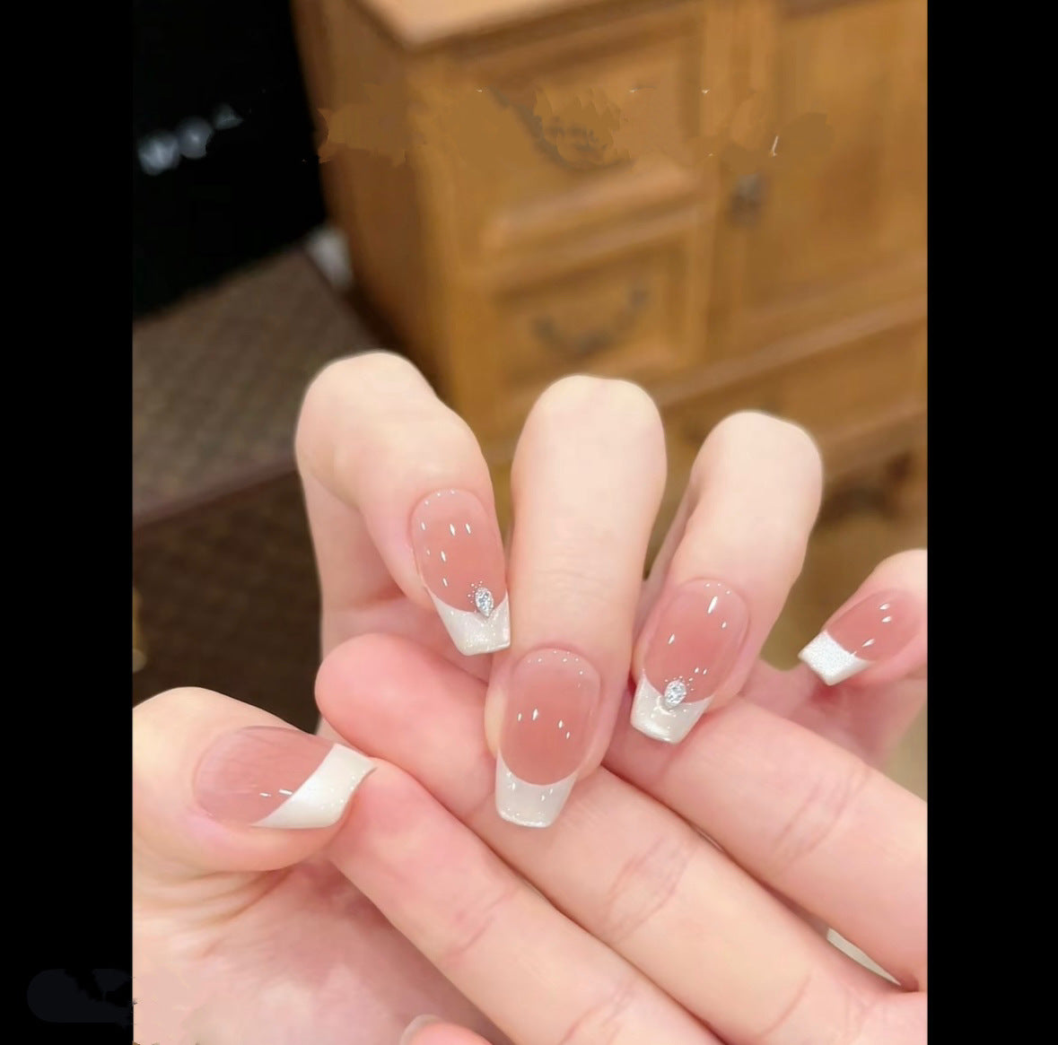 Velvet Nude White Glitter French Press On Nails